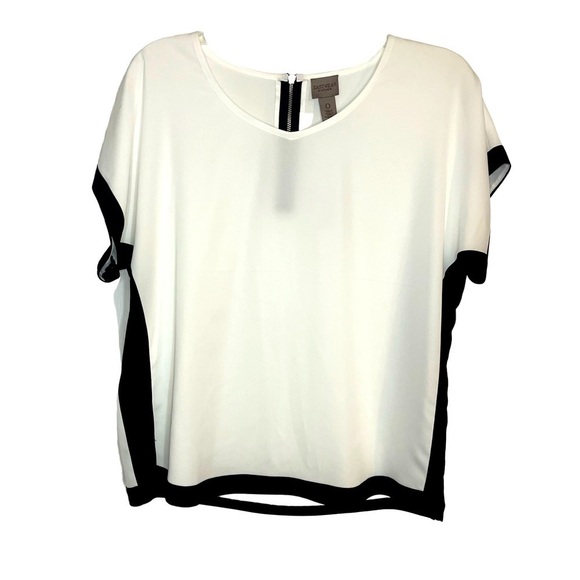 Chicos Semi Sheer White With Black Trim Top - Picture 1 of 8